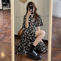 꿀꿀민연 여름 쉬폰 플라워 원피스 브이넥 원피스