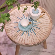 전통찻상 손님 술상 레트로 좌식 대나무 반상 자개, 사각 금붕어 스타일 38x38xH36cm