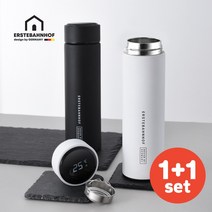 에스테반호프 스마트 텀블러 500ml 1+1 온도계 텀블러 온도표시 보온병 보냉병 보온보냉병 캠핑용 등산용 차량용 휴대용, 리치블랙+리치블랙