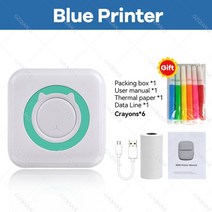 스티커 사진기 휴대용 프린트기 인쇄 미니 귀여운 203dpi bluetooth4.0 열 라벨 녹색 프린터 모바일 컬러 용지 롤 기계 메이커와 선물용, 블루 프린터