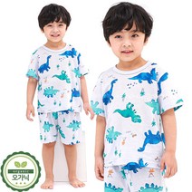 토토와모모kids 유아 여름 반팔 실내복 내의 /P블루디노(자가드)