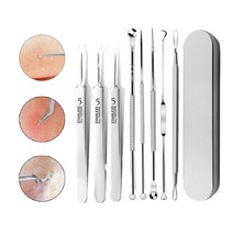 독일 세이코 피지핀셋 뾰루지 여드름 압출기 블랙헤드 핀셋 일자형+V자형+갈고리형 피부과 전용, 8종세트, 1개