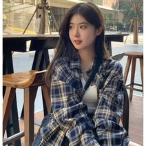 쥬비네 여자 오버핏 캐주얼 체크 긴팔 셔츠