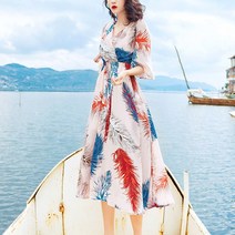 케익 여성 청순 쉬폰 해외여행 바캉스 비치 롱 원피스 4906 - 284