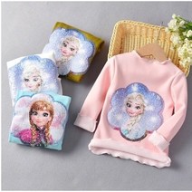 랑) 키즈여아 반전스팽글 기모티셔츠 겨울 여아 기모티 엘사 안나 겨울왕국 스팽글