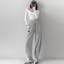 여성 루즈핏 허리 밴딩 하이 웨이스트 조거 스웻 팬츠 스트리트 힙합 댄스 바지 20대