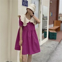 퐁순싸롱 귀여운 A라인 프릴 빅 카라 심플 미니 원피스 SH