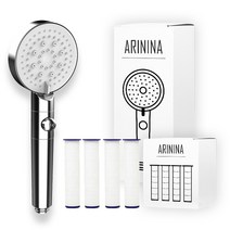 아리니나 필터샤워기 6단 분사조절 온오프 샤워기 헤드 나노섬유 필터 리필 각도조절 거치대 샤워줄, 샤워기(실버)+필터4개