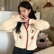 여자 빅사이즈 도톰 체리 크롭 가디건 흰색 검정색 퍼프 레이스 가디건 봄 간절기