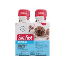 SlimFast 식사 대용 쉐이크 오리지널 크리미 밀크 초콜릿 체중 감량을 위한 바로 마실 수 있는 단백질 10g 295ml(11온스) 병 4개입 (포장은 다를 수 있음), Creamy Milk Chocolate, 11 Fl Oz (Pack of 4)