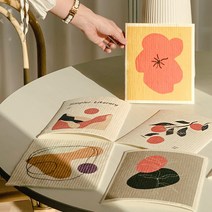 환경을 생각한 생분해 독일 행주 일러스트 감성 자연분해 셀룰로오스 미니 주방 수건 흡수 좋은 막수건 카페 센스있는 신혼부부 집들이 선물 답례품 인스타행주 행주의중독 다회용 일회용, 3P