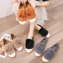 귀여운 여성 털신 태슬 슬립온 스웨이드 겨울 단화