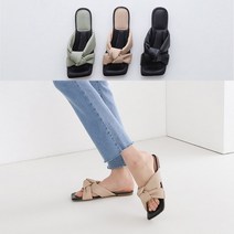 런슈즈 스퀘어 매듭 꼬임 플랫 여성 여름 슬리퍼