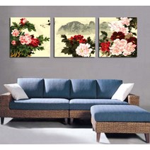 DIY 디지털 유화 그리기 3피스 연결 그림 채색 피포페인팅 컬러링 유채화 집콕 취미, 수묵모란왕 + 세트 + 40x40x3