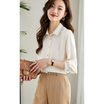상의 봄가을 살구 쉬폰 블라우스 여성 인플루언서 루즈핏 긴팔 상의 캐주얼 슬림핏 셔츠