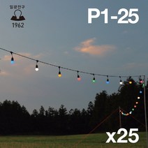 일광전구 파티라이트 P1-25 블랙 25구 15M 스트링라이트 줄조명 캠핑 루프탑 카페 야외조명 전등선, 와이어 파티라이트 설치킷