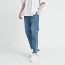 남자 데미지 구제 워싱 테이퍼드핏 밴딩 청바지