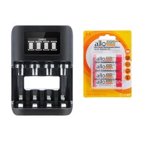 4구 스마트 AA AAA LCD 충전기 + ALLO 일반형 플러스형 AA AAA 충전지 세트, 4구 스마트충전기+ALLO AA 충전지 4알(큰거)