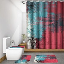 DIYCAM 다채로운 디지털 배경 샤워 커튼 세트 4개 러그 및 화장실 뚜껑 커버가 있는 욕실 장식 후크 12개가 현대적인 커튼 182.9 x 182.9cm(72 72인치), Style 06