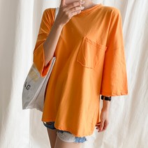 아모르데이 여성용 랑쏘포켓티셔츠 라운드 반팔 루즈핏 오버핏 박시 티셔츠