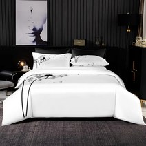 우아한 흰색 침구 세트 잉크 민들레 그림 Duvet 커버 264x228 더블 퀸 킹 전체 크기 침대 대 한 Pillowcase