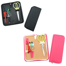 힘찬쇼핑_ 미용용품을 보관해주는 지퍼로 잠글수 있어 가지고 다니기 편리한 가위 가죽케이스 / 검정 핑크