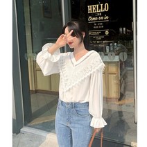 에제르 넓은레이스카라블라우스X6