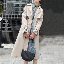 레트로스-빈티지 튜닉 캐주얼 롱 코트 여성용 더블 브레스트 블랙 카키 윈드 브레이커 가을 패션 디자인