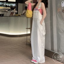 도오빠 여성 멜빵바지 점프수트 데님 포켓 버클 긴바지 작업복 점프수트 오버핏 편한 와이드핏 무지 스티치 여자멜빵바지