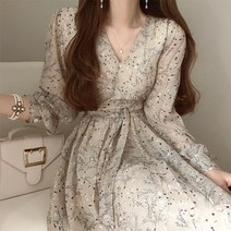 블링앤수 봄날데이트룩 여성 기본핏 브이넥 원피스 KZZ165