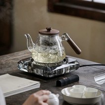 티포트 차 주전자 티 내열 유리 가열기 인덕션 세트, A타입 인덕션 + 원형 냄비 주전자