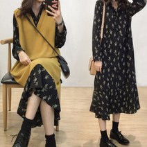 봄 원피스 롱 랩 플레어 쉬폰 소매 OPC001 브이넥 꽃무늬 큐티 로맨틱