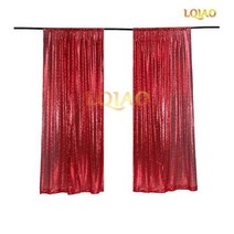 2 패널 피트 x 8 실버 쉬머 스팽글 패브릭 사진 부스 배경 커튼 웨딩 파티 장식, 2pc 2x12ft-60x360cm, 레드