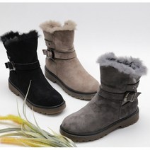 여성 버클장식 털안감 스웨이드 미들 미디 부츠 방한화