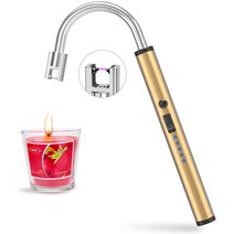 양초 라이터 Fubarbar 길고 유연한 지팡이 USB 충전식 라이터 불꽃 없는 전기 아크 라이트 생일 야외 숯, 01 골드.