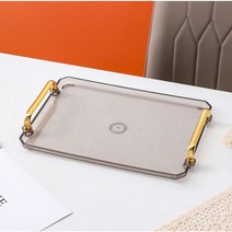 투명 아크릴 사각 원형 트레이 손잡이 쟁반 홈카페 인테리어소품, 사각 트레이, 블랙-소형