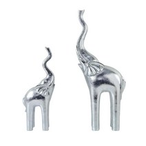 2x 현대 코끼리 동상 인형 엄마와 코끼리 장식품 조각 거실 침실 탁상 선반 홈 인테리어, 은