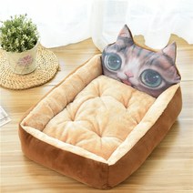 강아지집 보온 대형 소형견 캐릭터집 강아지 침대 강아지 매트 고양이집 반려동물 용품, 80cm (애완 45kg), 브라운3D고양이(네조각세트)