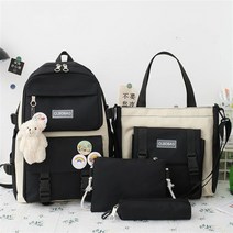 캔버스 어린이용 학교 백팩 Kawaii 여성용 배낭 책가방 키즈 숄더 백 십대 소녀용 Mochilas 2021 4 피스 세트