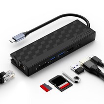 usb허브 c타입허브 호환 USB C 허브 PD 3.0 100W RJ45 HDMI 4K 울트라 HD 타입-C 이더넷 포트 도킹 스테이, 01 Black-7 in 1