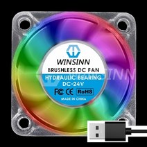 Winsinn 25mm 30mm 40mm rgb 팬 usb color led dc 5v 12v 24v 2510 3010 4010 유압 베어링 브러시리스 냉각 2pin, 40x10mm - 5v - USB