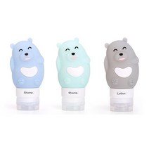 여행 필수품 휴대용 화장품 샴푸 용기 실리콘 캐릭터 공병, 3개 세트(파우치 포함)