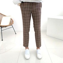 남자 구김방지 링클프리 글렌체크 스판 일자 슬랙스 팬츠(2color)