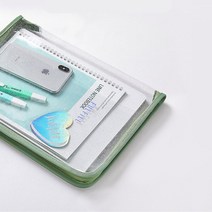 스터디파우치 메모패드 필기구 노트 문구파우치 테이블토크 투명 지퍼포켓, 제이드그린