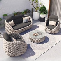 야외 북유럽 라탄가구 소파의자 발코니 디자인 인테리어 펜션 휴양지정원 테라스 등나무 의자, 2인소파 1개, 콤비네이션