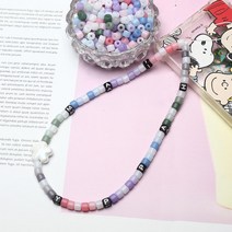원기둥 원석 비즈 100개 핸드폰 키링 스트랩 줄 만들기 비즈 공예 재료, E.블랙믹스