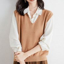 디커스텀 여성용 브이넥 니트 조끼 베스트