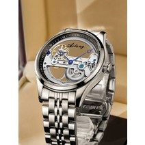 메탈 스위스 남자 명품 40대 남성 시계ailang 스켈레톤 의 steampunk 중공 자동 기계식 스테인레스 스틸 블랙 방수 relogio 8625s