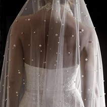 진주 화이트 보리 긴 신부 베일 빗 한 레이어 성당 웨딩 베일 진주 Velos de Noiva 크리스탈 비즈 75-300cm, 300cm, Ivory