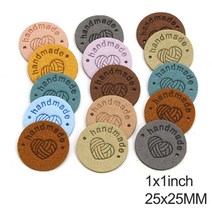 20Pcs 라운드 가죽 태그 하트 원사 공 수제 레이블 모자 손으로 만든 바느질 액세서리 1inch, 01 Mix
